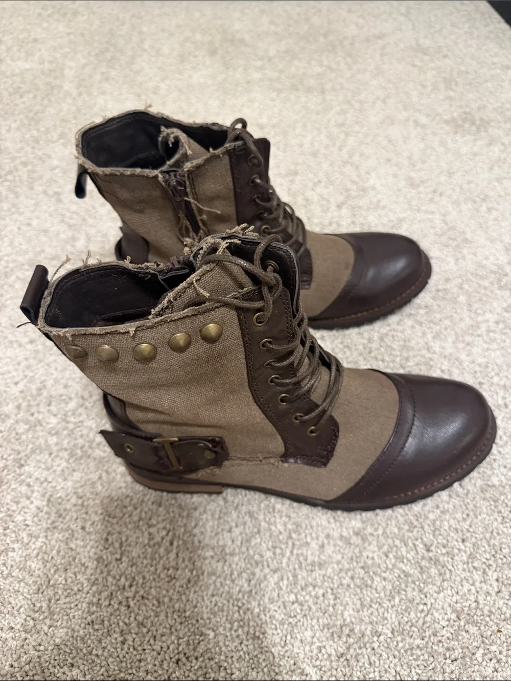groove Brown and Tan Lace-Up Ankle Boots